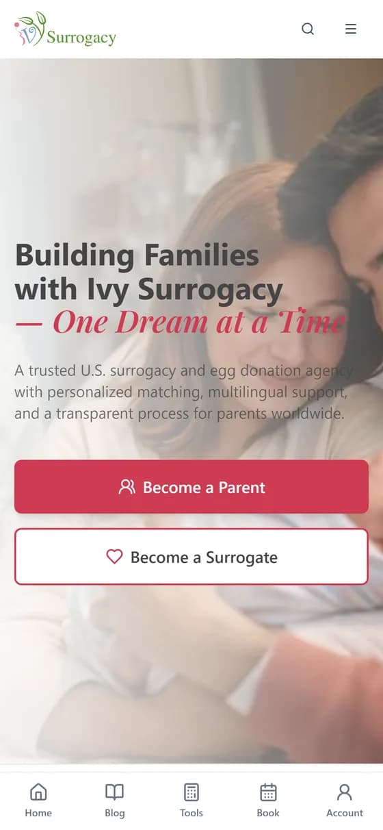 Ivy Surrogacy app home screen