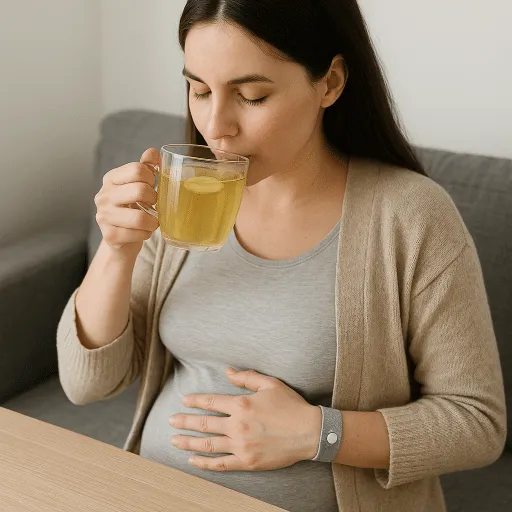 Pregnant woman sipping ginger tea