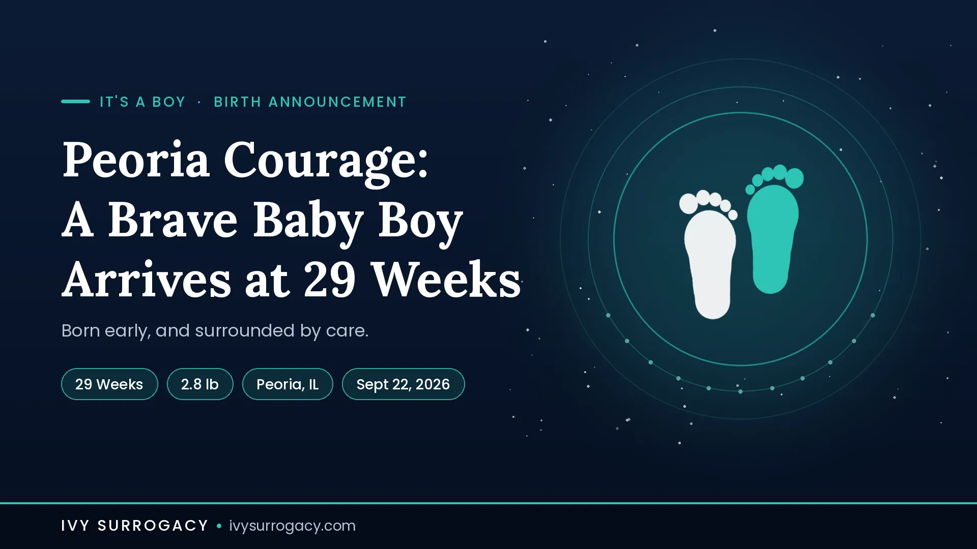 Featured image announcing a baby boy born via gestational surrogacy in Peoria, Illinois, in September 2026 — Ivy Surrogacy
