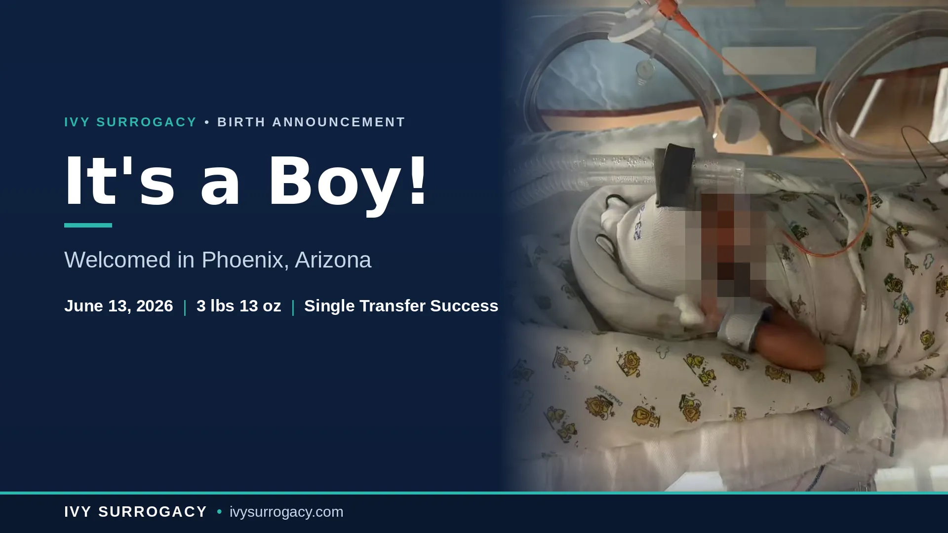 TextIvy Surrogacy birth announcement featured image for a baby boy born in Phoenix, Arizona on June 13, 2026