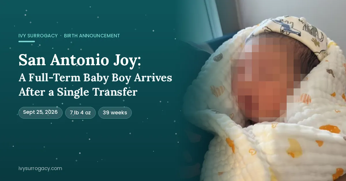 Newborn baby boy swaddled in a patterned blanket, born via gestational surrogacy in San Antonio, TX